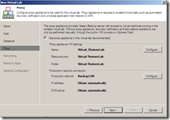 Veeam Virtual Lab network section
