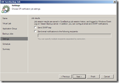 Veeam SureBackup Job settings notifications
